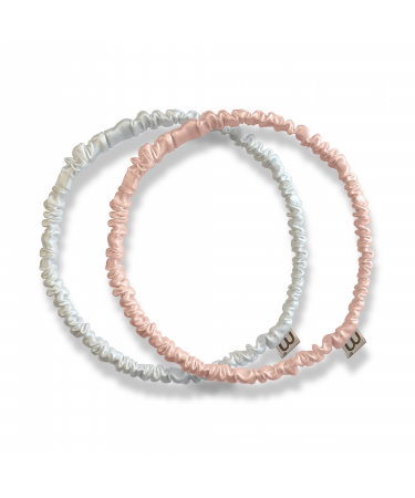 Sada čelenka z přírodního 100% hedvábí nude-bílá Mon Mou Thin Silk Hair Hoop Kit