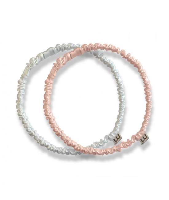 Sada čelenka z přírodního 100% hedvábí nude-bílá Mon Mou Thin Silk Hair Hoop Kit
