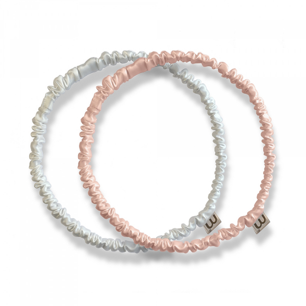 Sada čelenka z přírodního 100% hedvábí nude-bílá Mon Mou Thin Silk Hair Hoop Kit