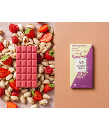 Malinová čokoláda s jahodami a pistáciemi Healthy Choice