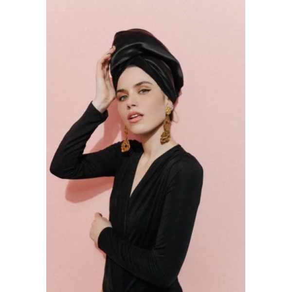 Oboustranný zavinovací ručník pro šetrné sušení vlasů černá MON MOU Hair Turban Black