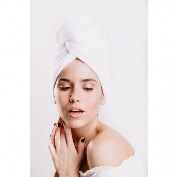 Oboustranný zavinovací ručník pro šetrné sušení vlasů bílá MON MOU Hair Turban White