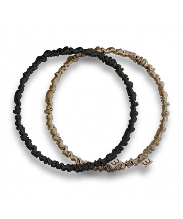 Sada čelenka z přírodního 100% hedvábí černá-béžová Mon Mou Thin Silk Hair Hoop Kit