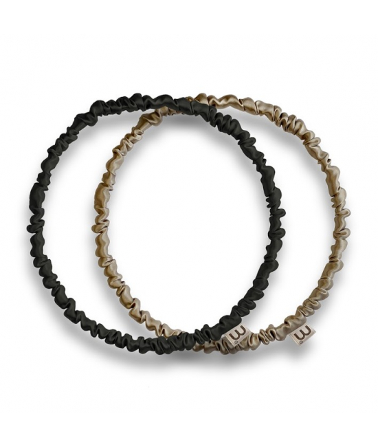 Sada čelenka z přírodního 100% hedvábí černá-béžová Mon Mou Thin Silk Hair Hoop Kit