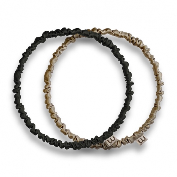 Sada čelenka z přírodního 100% hedvábí černá-béžová Mon Mou Thin Silk Hair Hoop Kit